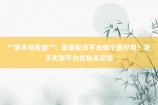 **新手经验型**：股票配资平台哪个最好用？新手实测平台优缺点总结