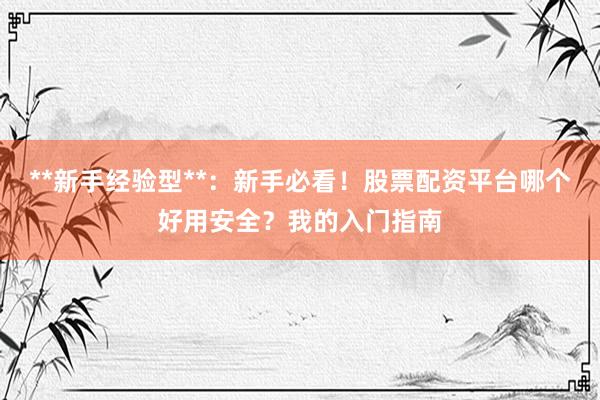 **新手经验型**：新手必看！股票配资平台哪个好用安全？我的入门指南
