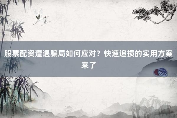 股票配资遭遇骗局如何应对？快速追损的实用方案来了