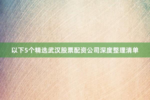 以下5个精选武汉股票配资公司深度整理清单