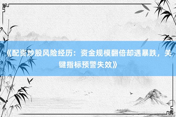《配资炒股风险经历：资金规模翻倍却遇暴跌，关键指标预警失效》