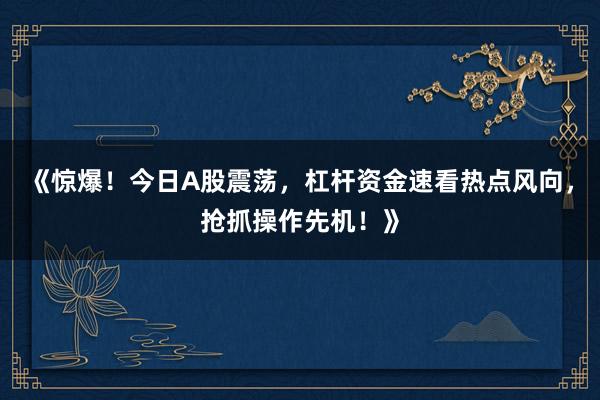 《惊爆！今日A股震荡，杠杆资金速看热点风向，抢抓操作先机！》