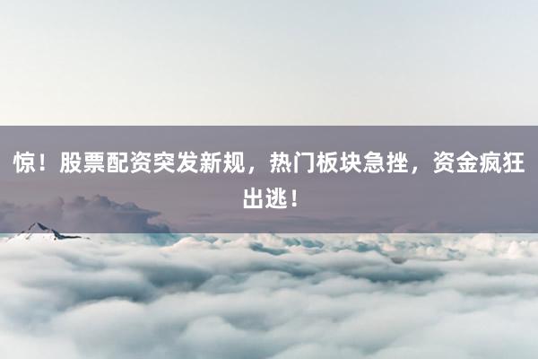 惊！股票配资突发新规，热门板块急挫，资金疯狂出逃！