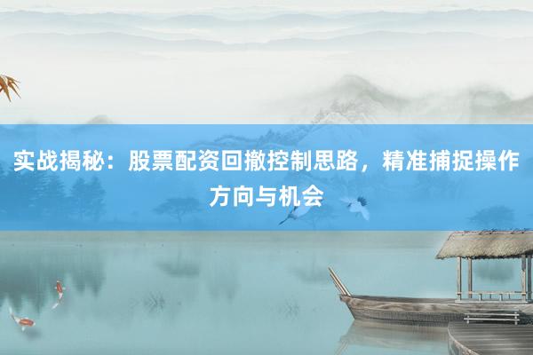 实战揭秘：股票配资回撤控制思路，精准捕捉操作方向与机会