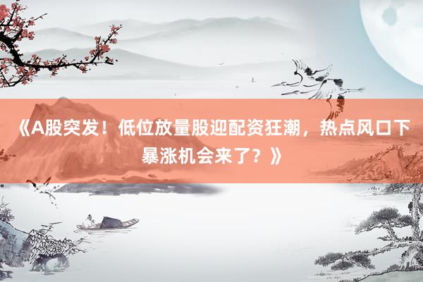 《A股突发！低位放量股迎配资狂潮，热点风口下暴涨机会来了？》