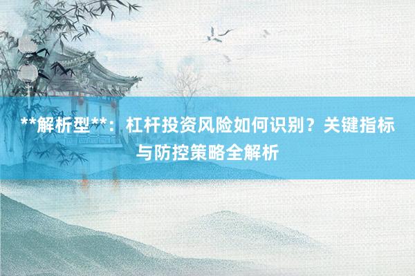 **解析型**：杠杆投资风险如何识别？关键指标与防控策略全解析