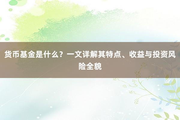 货币基金是什么？一文详解其特点、收益与投资风险全貌