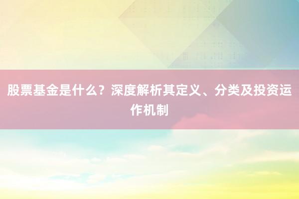 股票基金是什么？深度解析其定义、分类及投资运作机制
